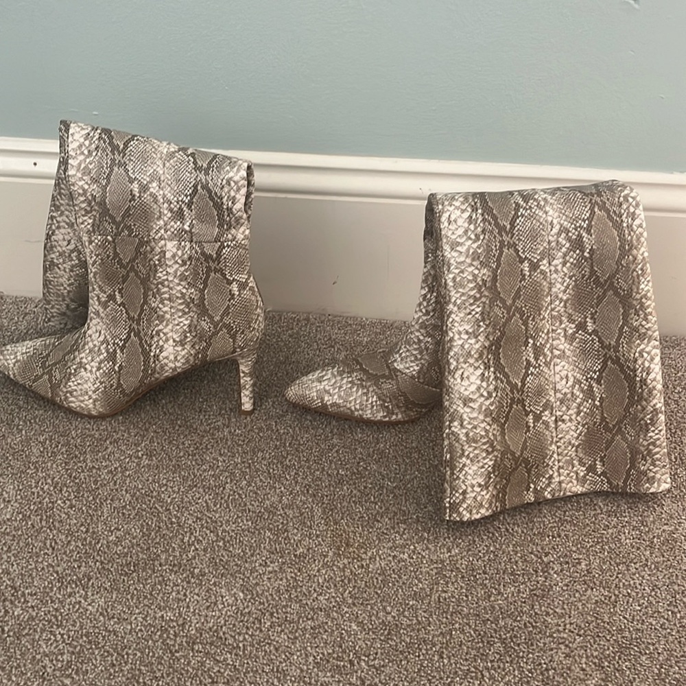 Never worn bikini snakeskin tan knee high boots